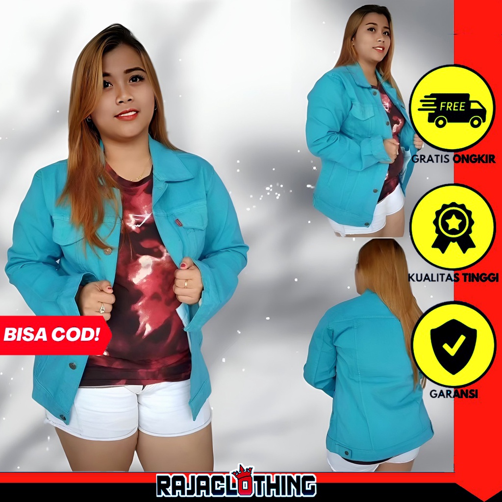 RCL - Jaket Jeans Oversize Warna Biru Tosca - Jaket Jeans Cewek - Jaket Jeans Wanita - Jaket Jeans Oversize M-L-XL-XXL