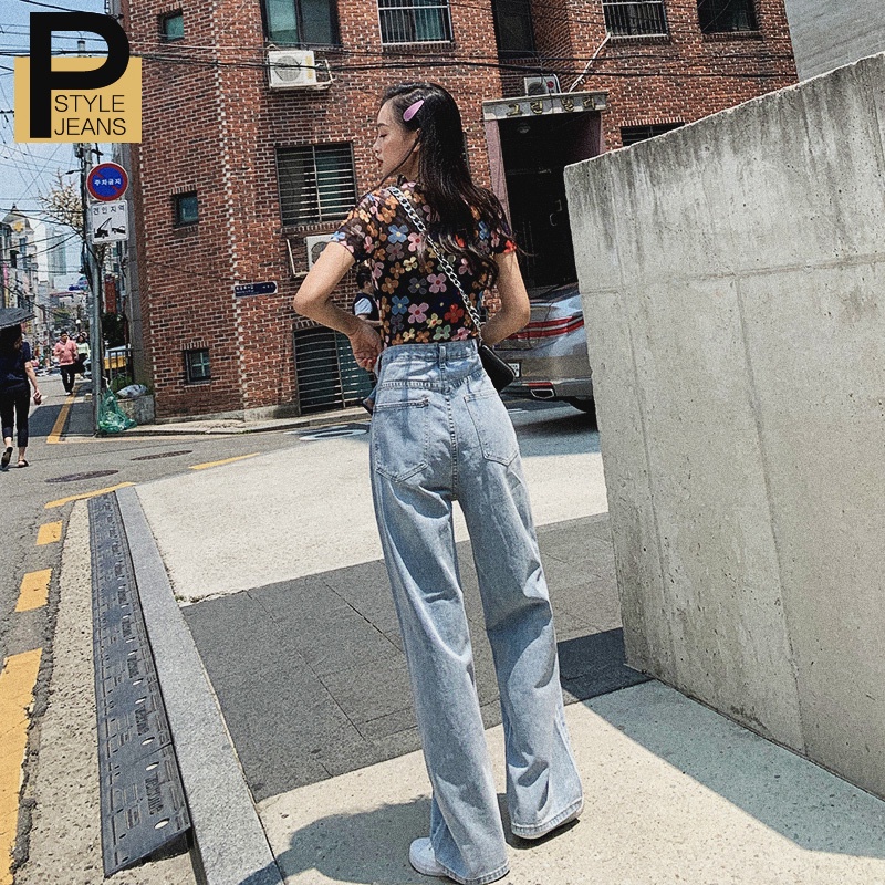Korean New Women's Loose High Waist Wide Leg pengait celana Jeans