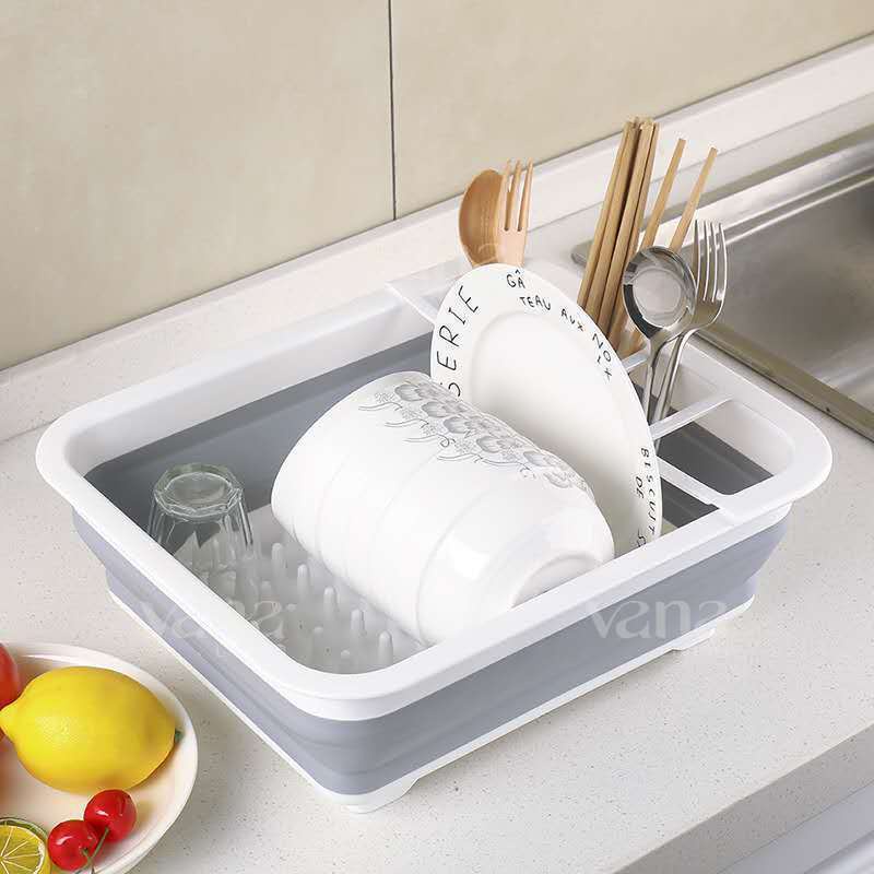 Vana Rak Cucian Piring Lipat Portable Silicone Dish Rack Tempat Pengering Penyimpanan Cuci Gelas Mangkok Wastafel Foldable