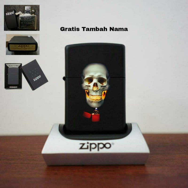 ZIPPO CUSTOM BLACK MATTE SKULL LIGHTER GRADE ORI PREMIUM QUALITY
