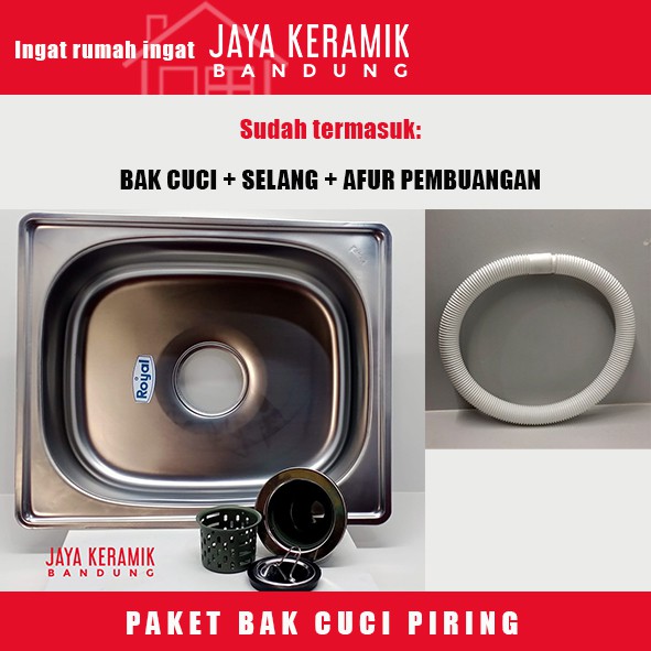 BAK CUCI PIRING STAINLESS 1 LUBANG ROYAL + AFUR PEMBUANGAN + SELANG