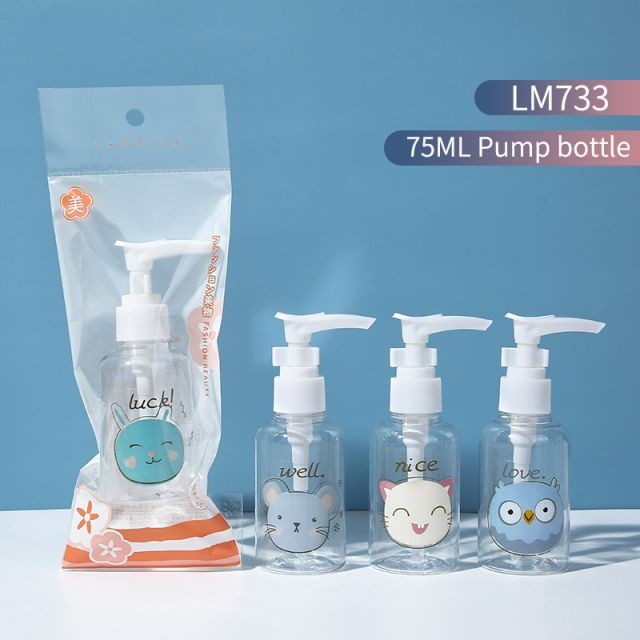 Empty Bottle Pump Cute Animal Traveling Bottle Transparent Botol Pump Kosong 1 Pcs size 50 ml 75 ml 100 ml Pompa Botol Transparan