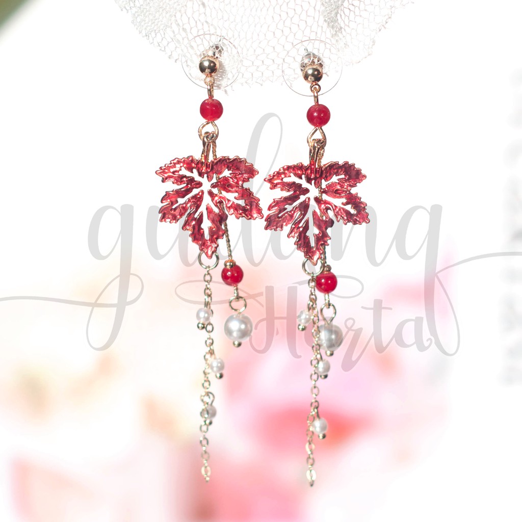 Anting Stud Red Maple Leaves Earrings GH 203443