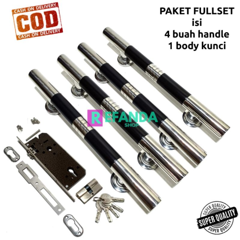 4buah tarikan handle pegangan gagang pintu rumah minimalis fullset kunci untuk pintu depan