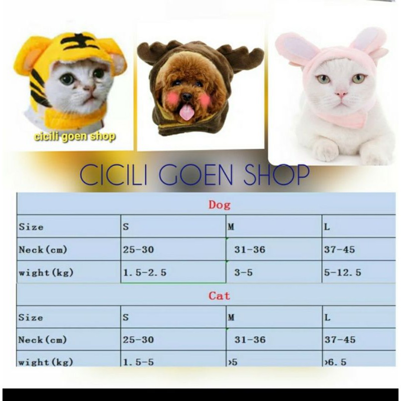 Topi rusa harimau bunny helm karakter costume cosplay u/ anjing kucing kelinci import hats aksesoris