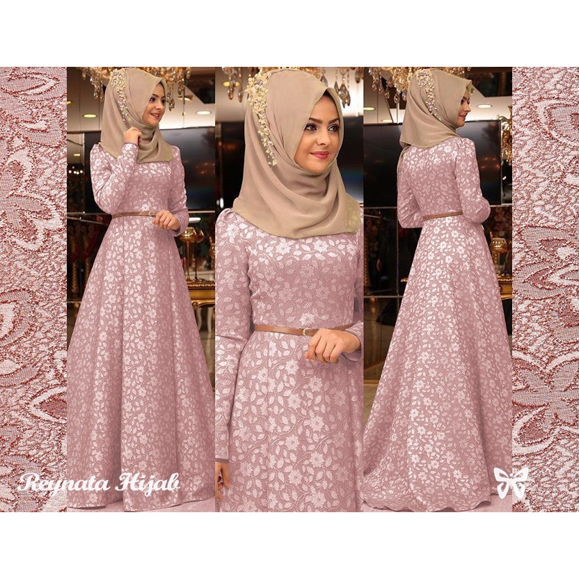 Maxi Dress Gamis Wanita bahan Jaquard Timbul Reynata Maxi HOPYLOVY