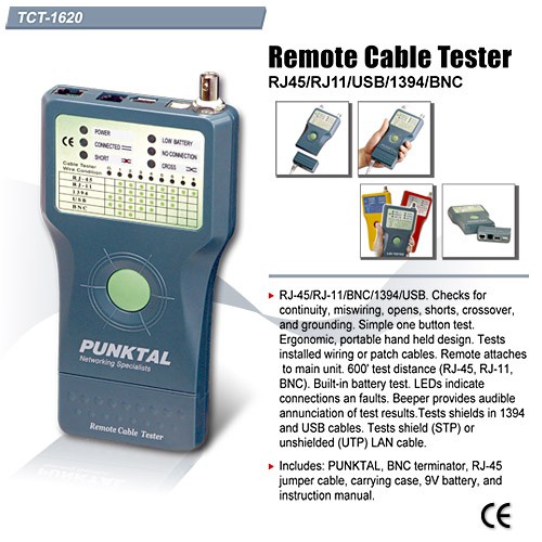 CABLE TESTER GOLDTOOL RJ45 RJ11 USB BNC 1394 PUNKTAL TCT-1620 TCT1620 - KABEL TEST GOLD TOOL