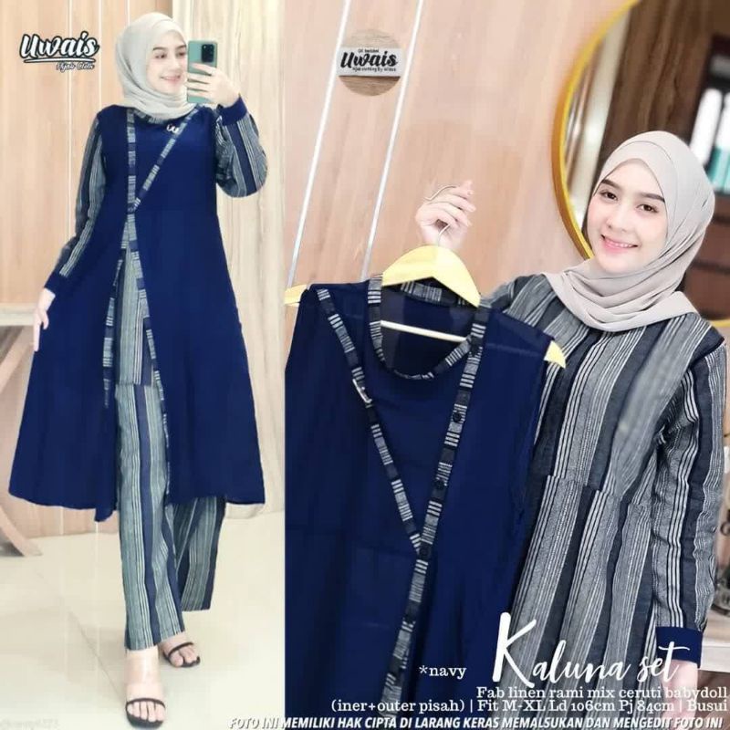Cod Kaluna Set/setelan celana/set kulot/Setcel/busana muslim/baju muslim/pakaian wanita/gamis premiu
