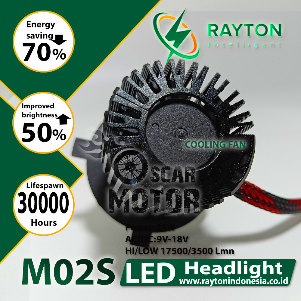 HID LAMPU UTAMA Rayton M02S With Fan Led Headlamp RTD Modul Kipas 50W motor motor