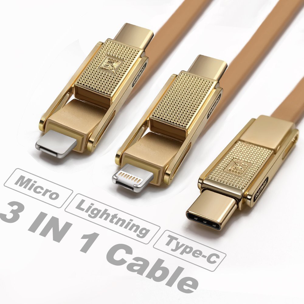 Remax Gplex Cable Data &amp; Charging 3in1 Type C Micro USB Lightning For Samsung IPhone 5 / 6 / 7 IPAD