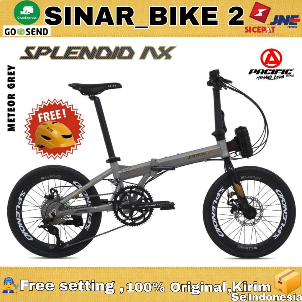 Sepeda Lipat 16 Inch PACIFIC SPLENDID AX Frame Alloy 9 Speed Rem Cakram Bonus Helm