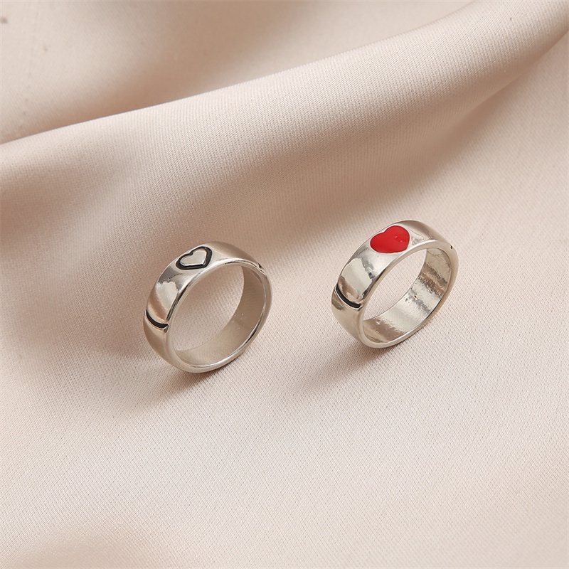 2pcs / Set Cincin Kombinasi Warna Silver Putih Bahan Alloy Untuk Pasangan