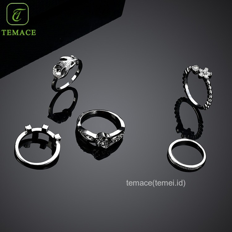 Cincin titanium Set Berlian Imitasi Elegan Korea Wanita 5pc