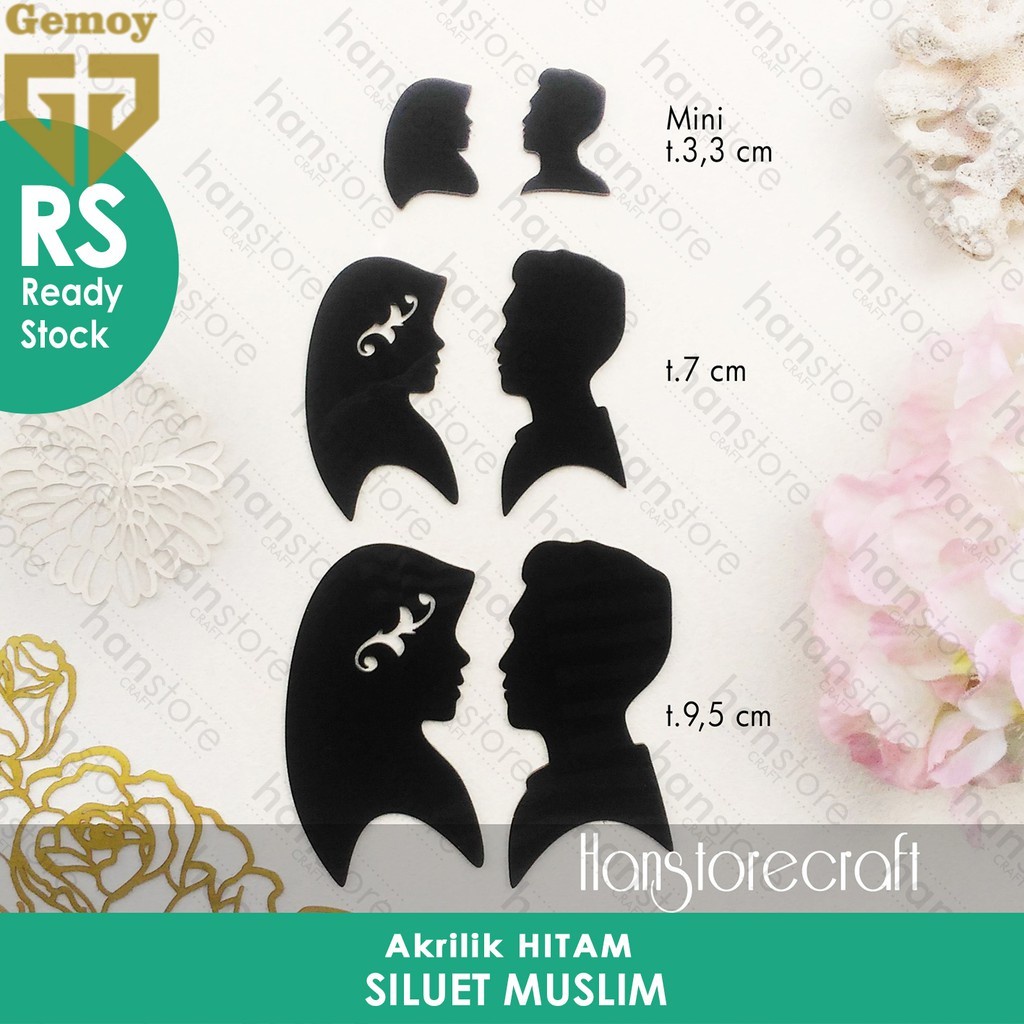 RS t.7cm Siluet Couple Muslim Akrilik Hitam / Dekorasi / Mahar / Seserahan / Scrapbook