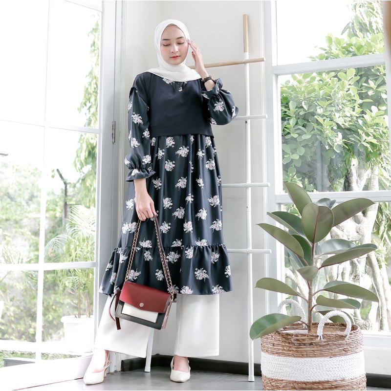 ZUMA TUNIK (ld100 pjg108) - Atasan Combi Maxmara Motif Bunga Busui