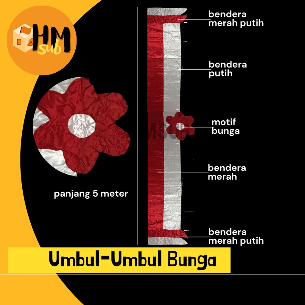 Umbul-Umbul 5 meter / Spanduk Bunga Merah Putih / Spanduk Hari Kemerdekaan