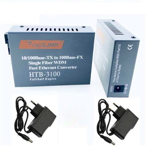 Sepasang HTB-3100 Fiber Optic Media Konverter Single Mode dengan 5V 2A EU Adaptor-8