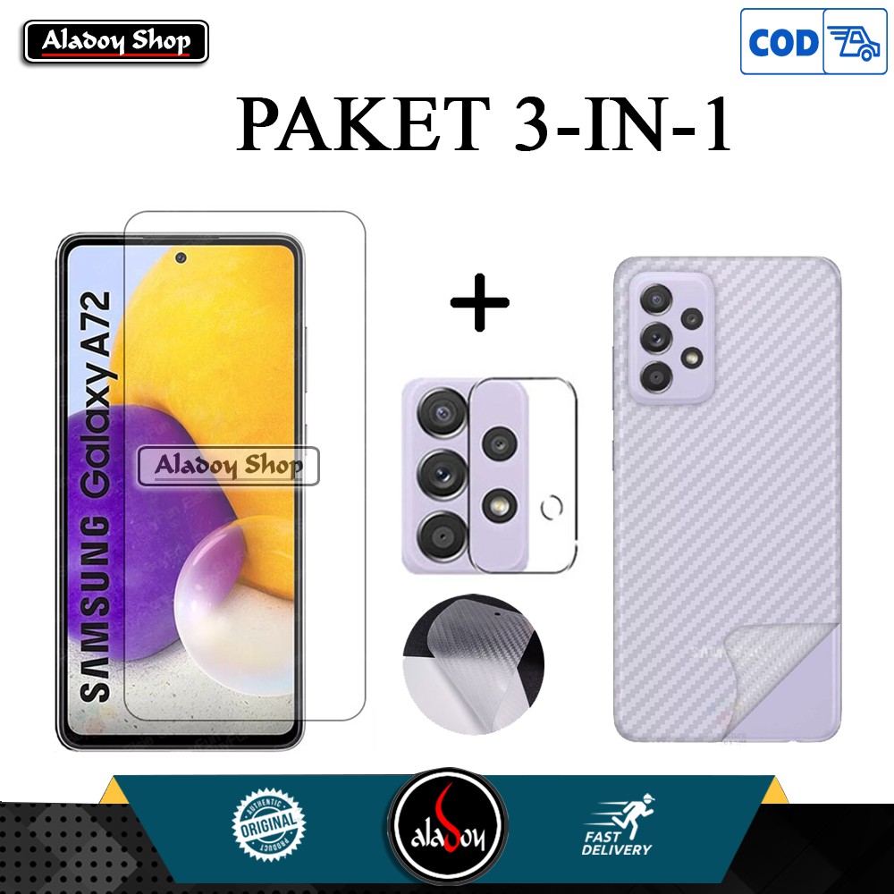 Tempered Glass Clear Samsung A72 2021 +Tempered Glass Camera + Garskin Carbon