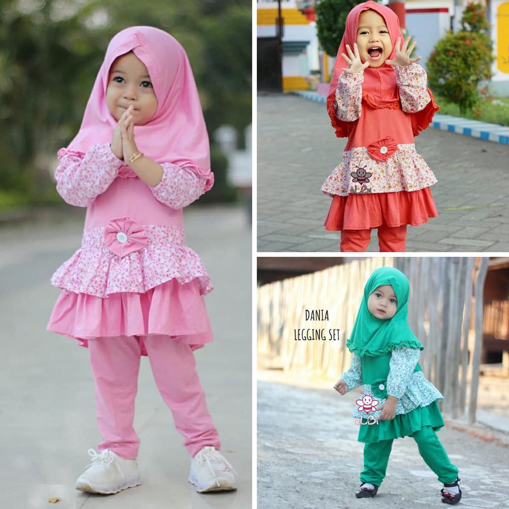 Setelan Baju Muslim Anak Perempuan - Baju Muslim Anak Perempuan - Gamis Kaos Anak Perempuan -  Dania