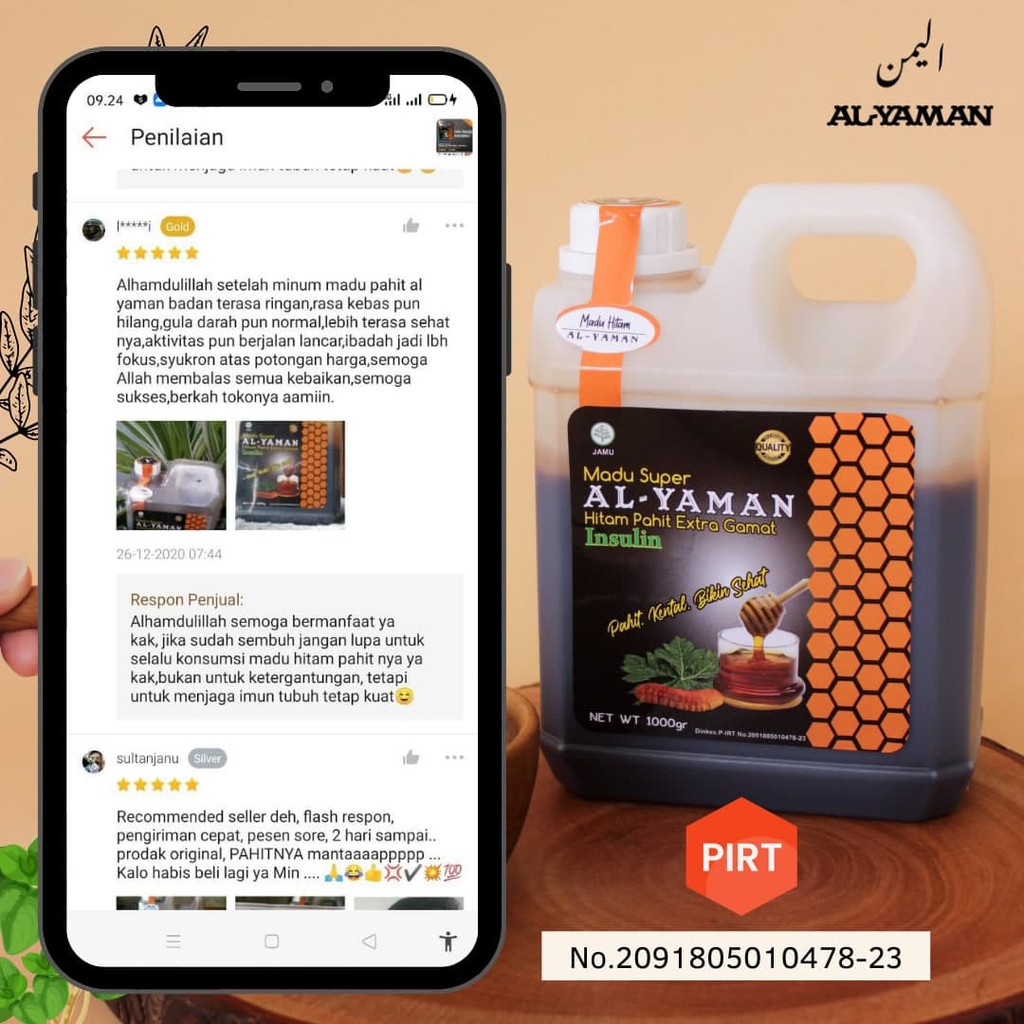 Al-Yaman - Paket Paman Eko Madu Hitam Pahit Insulin 1Kg + Madu Super Ekstra Propolis 500gram pahit manis ekonomis