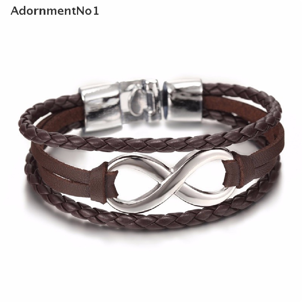 (AdornmentNo1) Gelang Tangan Tali Kulit Motif Kepang Aksen Infinity Untuk Perhiasan Wanita Charms