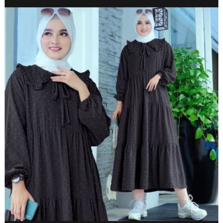 MIDI dress cringkel rubiah MIDI dress dotty cringkel airflow uragiri home dress kekinian