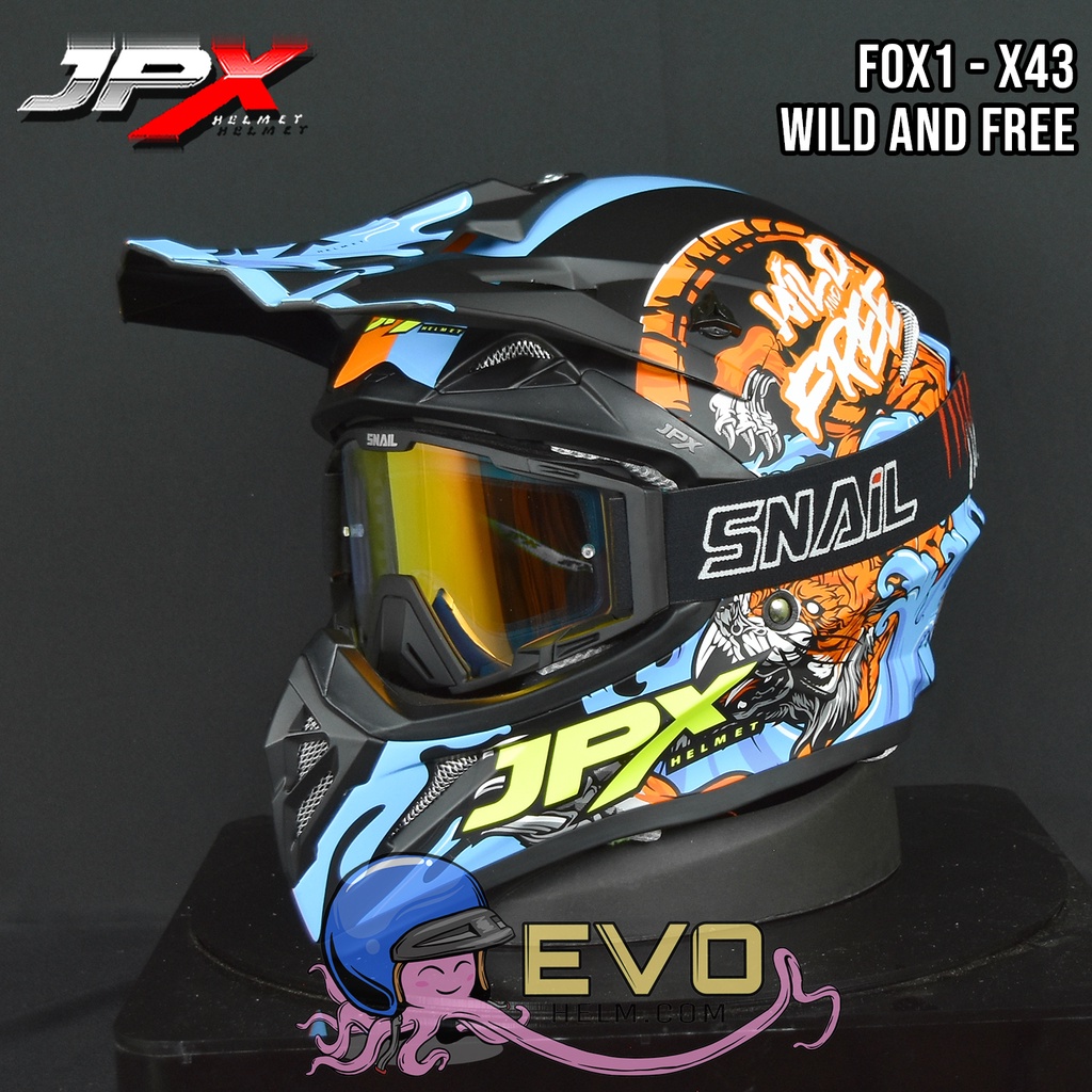 HELM JPX X43 BLACK DOFF CROSS_FOX1 + GOOGLE SNAIL (ONGKIR 2 KG) HELM JPX X43 WILD AND FREE HELM CROSS