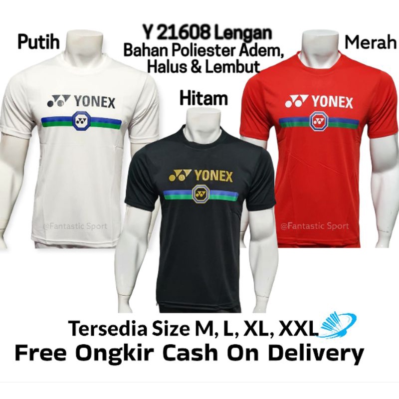 COD Baju Badminton Yonex GO Terbaru Import | Kaos Bulutangkis Yonex Putih Hitam Merah Y 21608 | Baju
