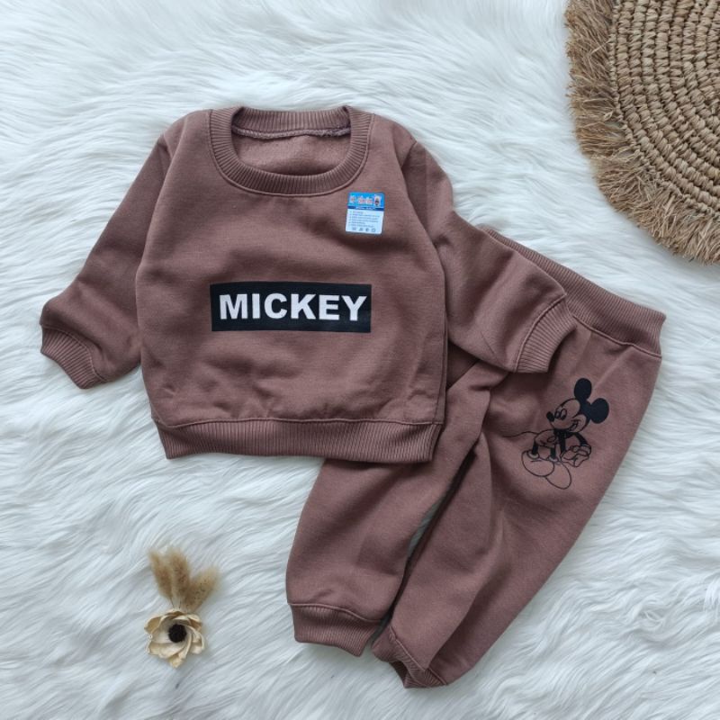 setelan sweater bayi fleece mickey 3-18 bulan pakaian hangat bayi