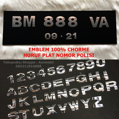 Tempelan Stiker Emblem Mobil 100% Chorme Tulisan Abjed Huruf Angka Plat Nomor Polisi Ukuran Besar