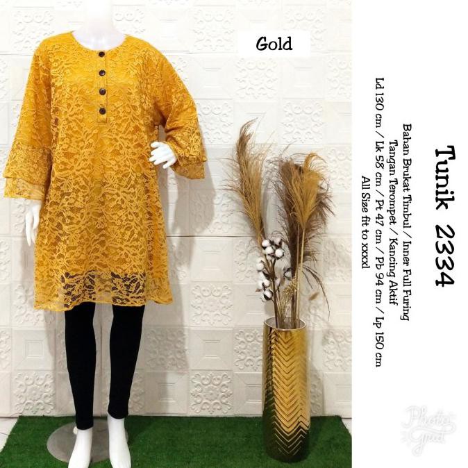 Nikmati Tunik Dress Brukat Jumbo - Gold Trendi