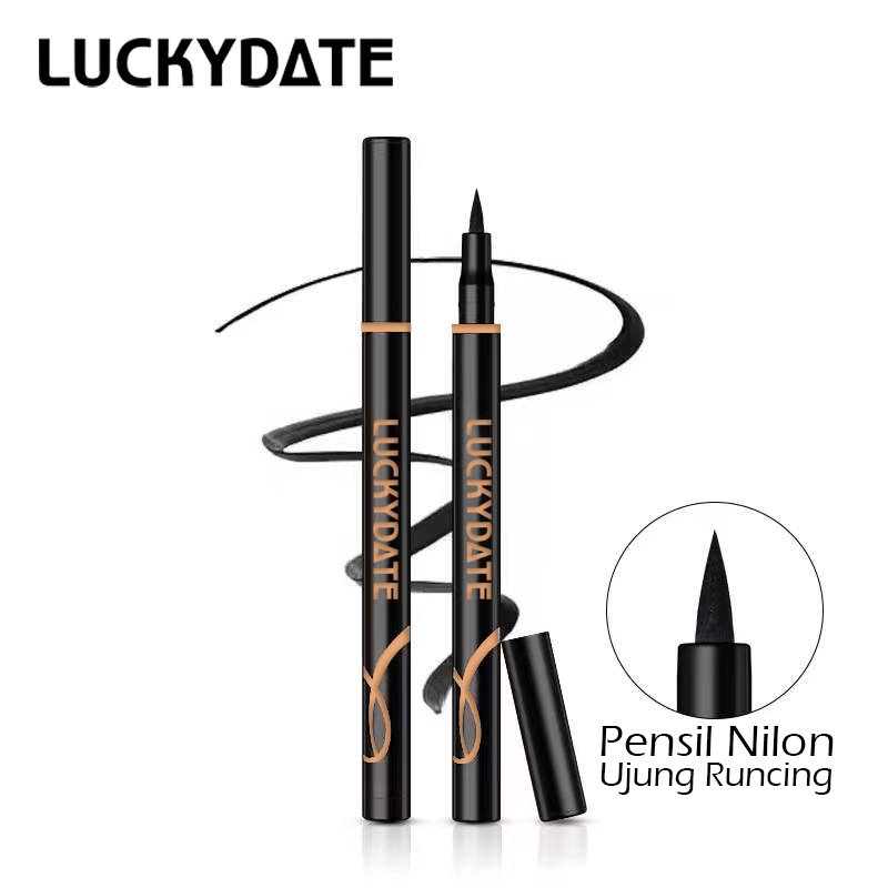 LUCKYMALL EYELINER LUCKYDATE Waterproof Celak Pen Pencil Tahan Lama BLACK ORIGINAL Korea Korean Kajal Saudi Arabia