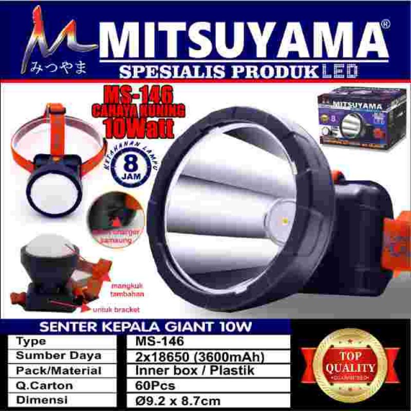 Senter Kepala Mitsuyama Original 10 Watt ms-146 3600mah Best Seller