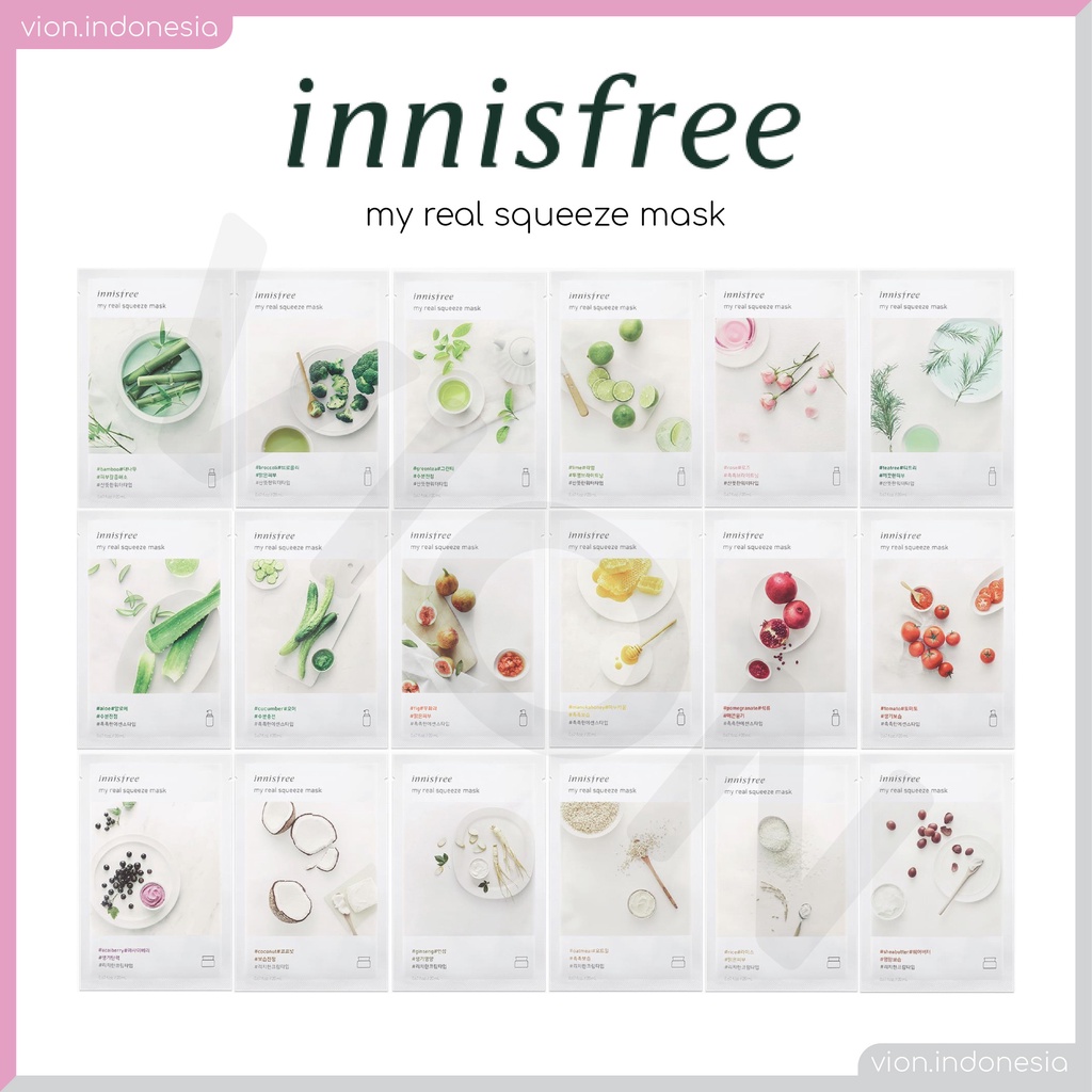 [SUPER BRAND SALES] INNISFREE Masker Wajah Muka My Real Squeeze Mask Sheet Face 18 Type IF001