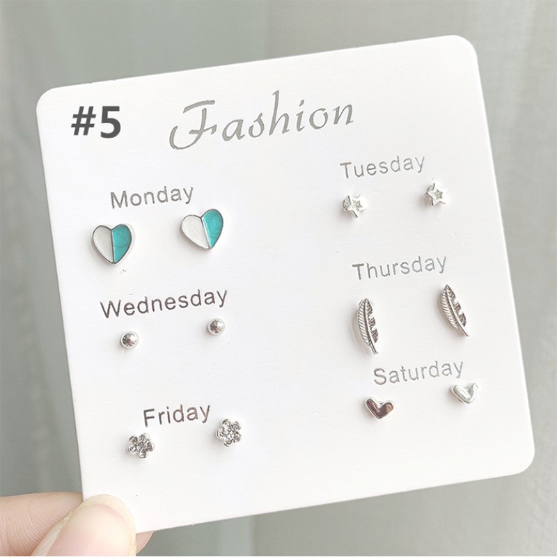 6pcs / Set Anting Stud Hias Mutiara Kristal Gaya Korea Untuk Perempuan