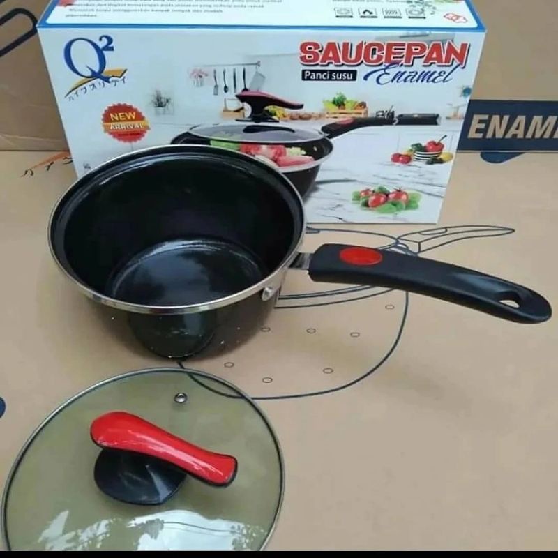 Sauce pan - Panci Susu Enamel + Tutup Kaca Q2-2001