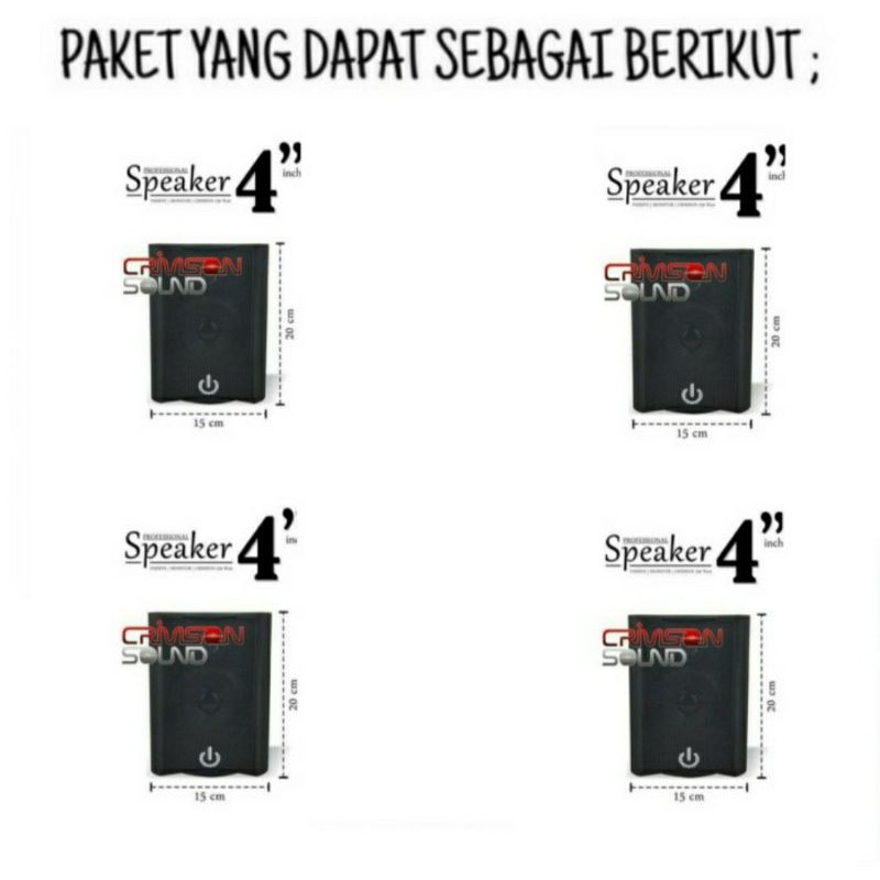 Paket Speaker 4 Inch Ampli Mini Buat Cafe Dan Restoran 4 Titik (Free Usb 8 GB)