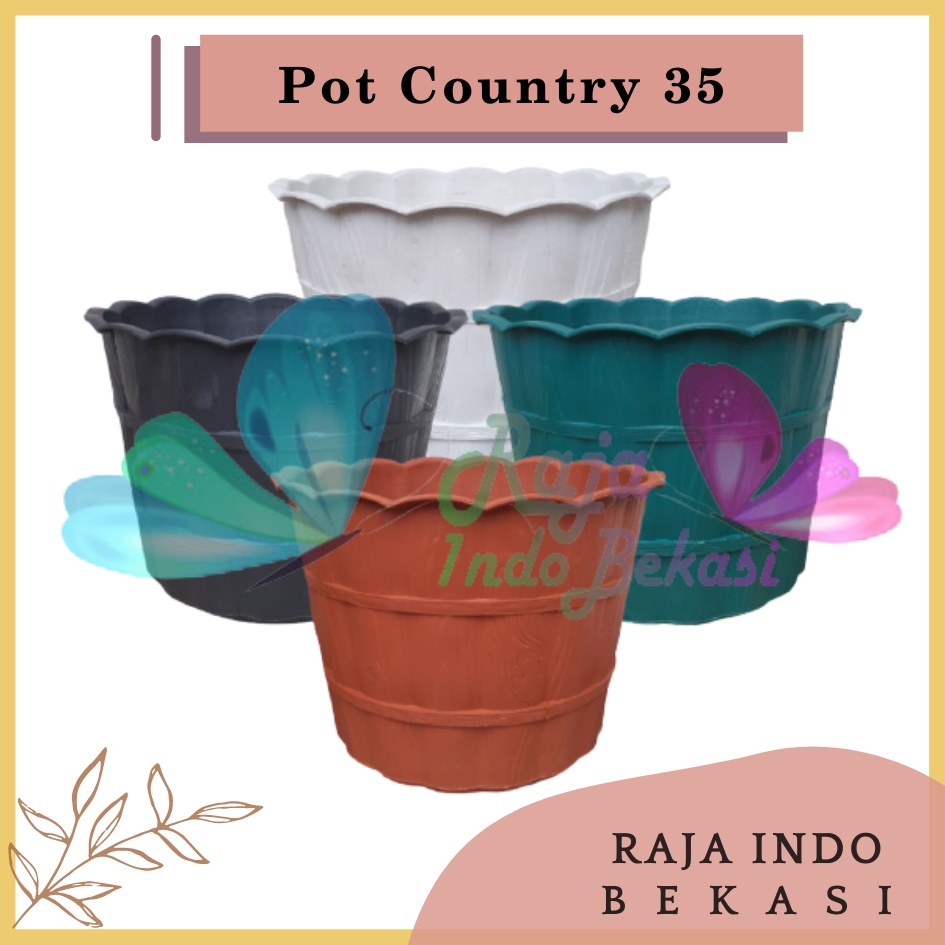 Rajaindobekasi Pot Shallom Country 35 Putih Hitam Hijau Merah Bata Coklat Terracotta Terakota Orange Oren Pot Motif Gentong Kayu Tebal Cantik Pot Bunga Putih Besar Murah - Pot Motif Bambu