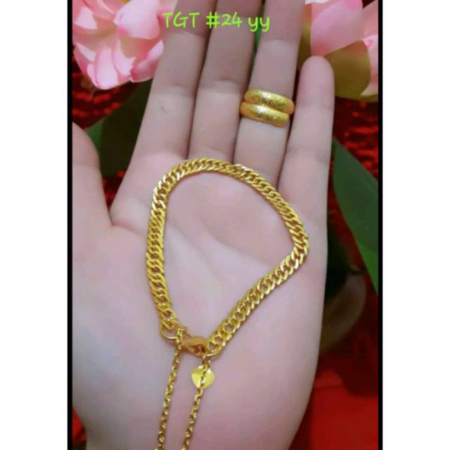 Set gelang tangan dan cincin dilapisi mas 24 k