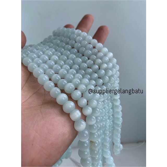 batu renceng kalung Gelang off white cat eye 8mm mata kucing putih