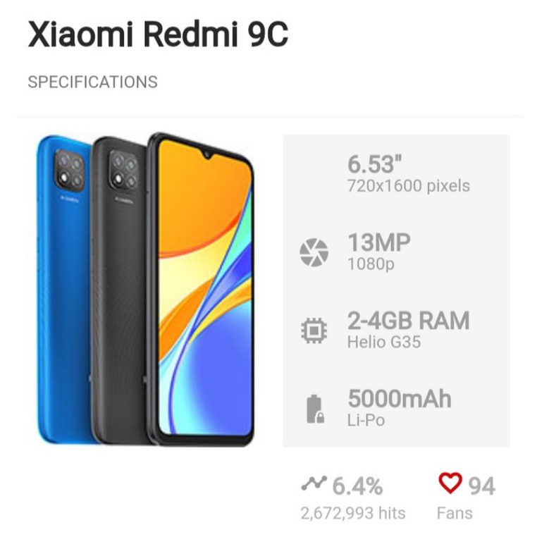 HP second redmi 9c ram 3/32