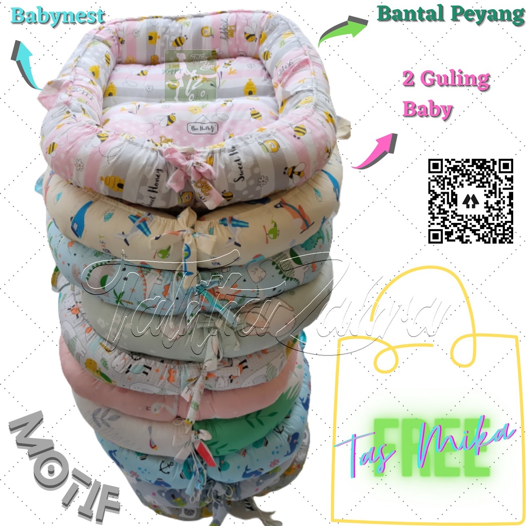 BABYNEST POLOS | Tempat Tidur Bayi| Kado Bayi dua guling satu bantal peyang