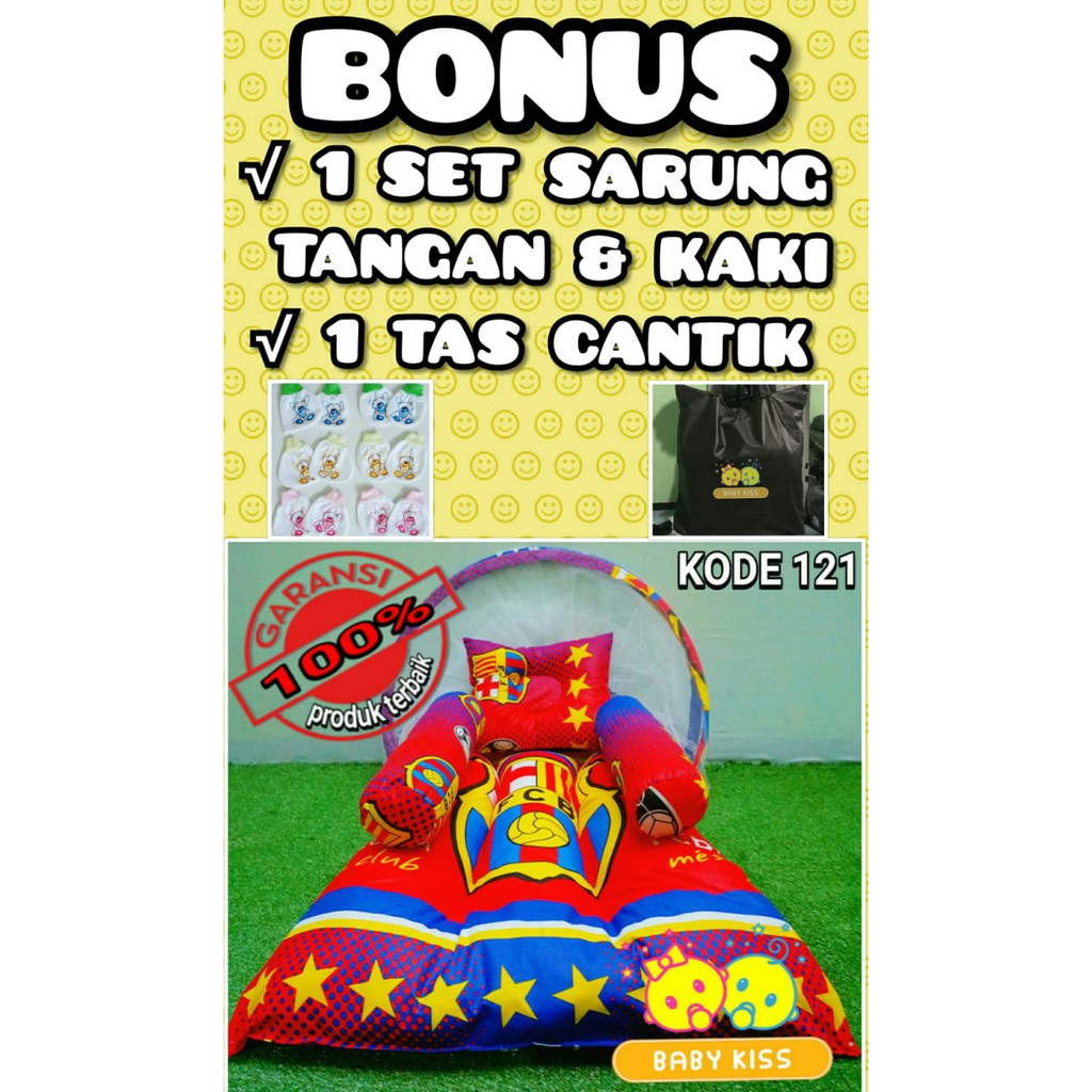 kasur bayi Kelambu | kasur bayi motif barcelona | kasur bayi kelambu lepas | tempat tidur bayi keren