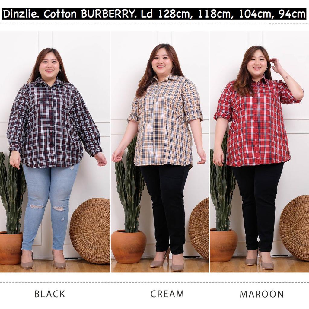 Dinzlie Kemeja Atasan Wanita Motif Kotak Bahan Cotton Bubee