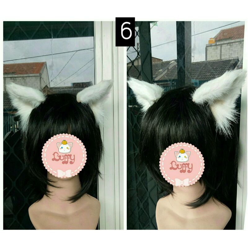 Bando kucing cat ear realistic nekomimi white daily cosplay halloween maid fashion furry kawaii