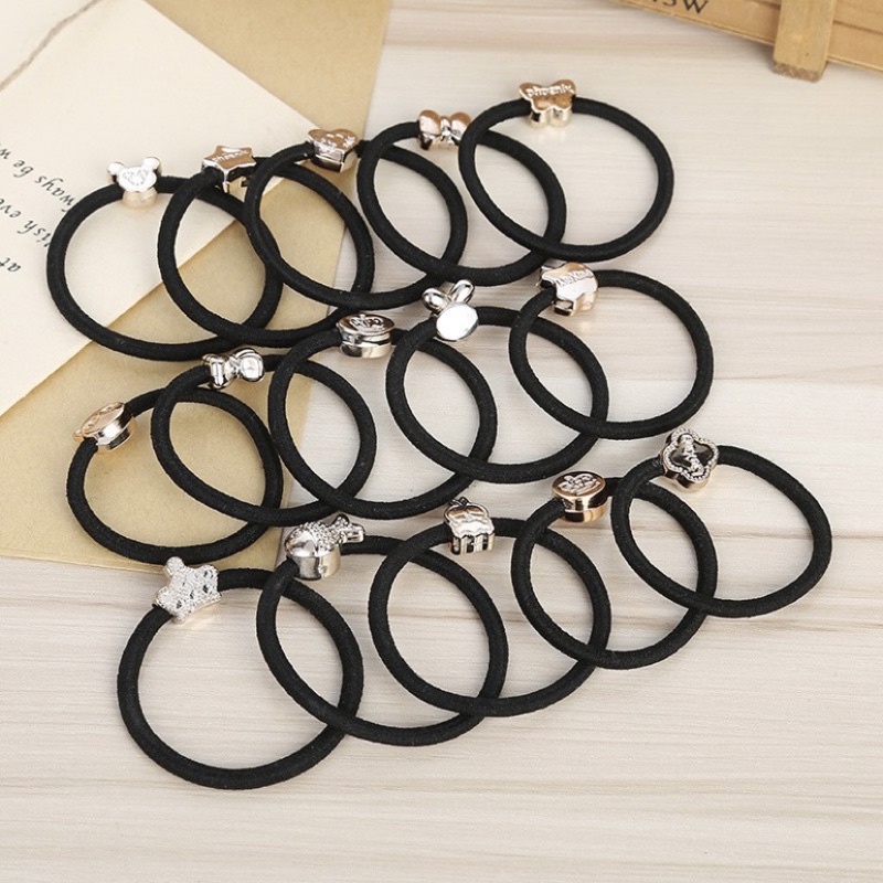 Ikat Rambut Hitam Model Gelang Casual Varian Motif Untuk Wanita Fashion Import