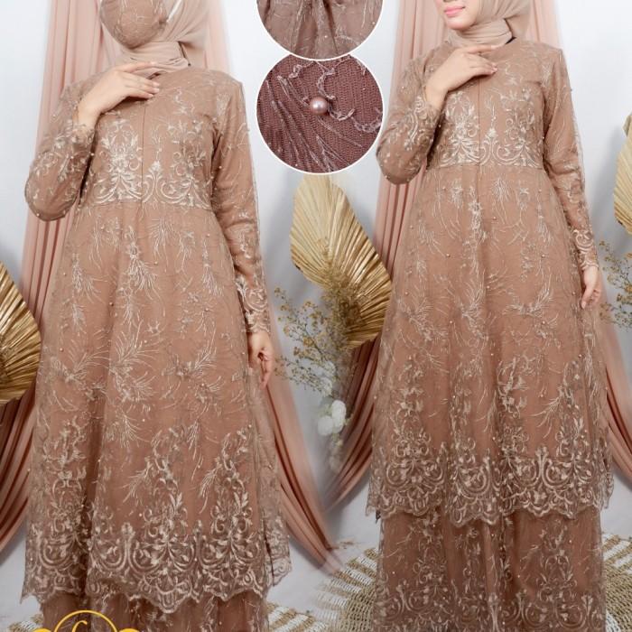 Kebaya Gamis Brukat Tille Modern / Baju Pesta Brokat Wanita Muslim