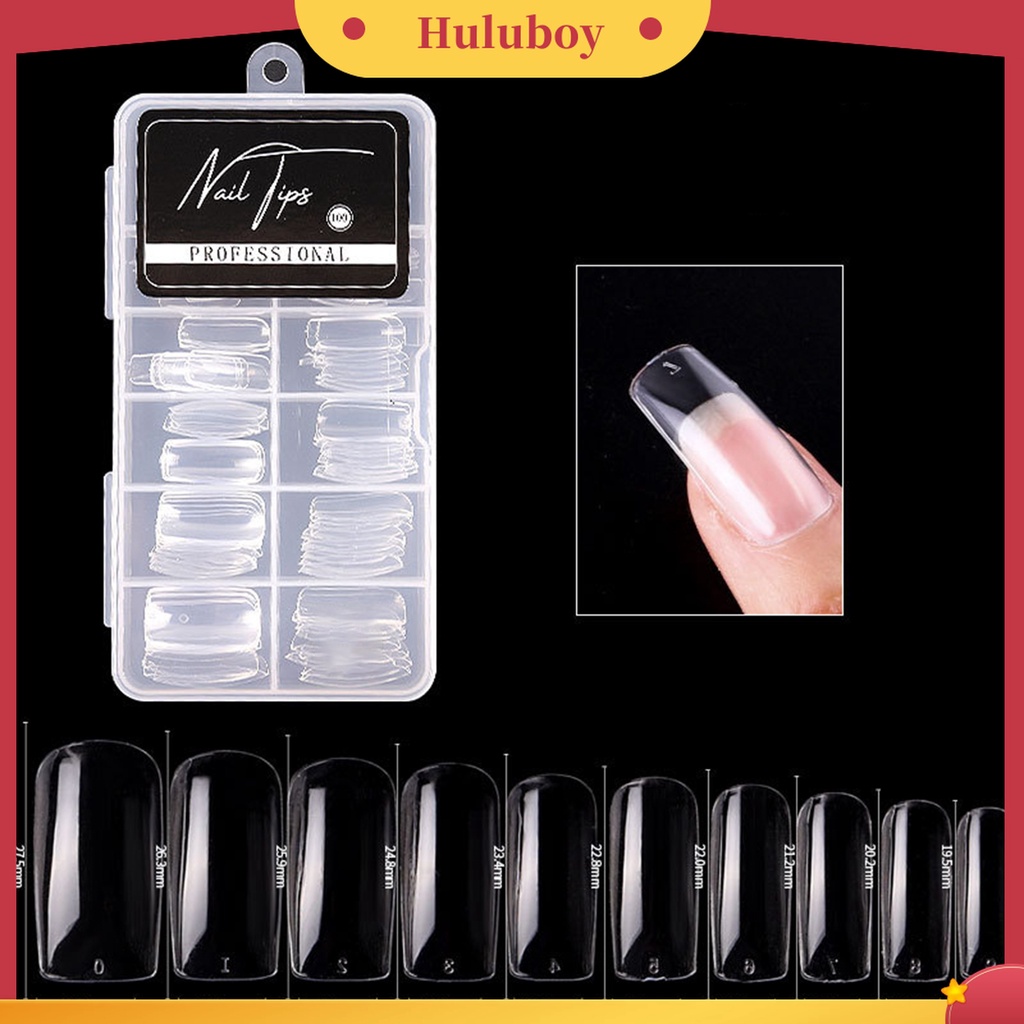 Huluboy Huluboy♡ 100pcs / Kotak Kuku Palsu Seamless Transparan Reusable Untuk Wanita