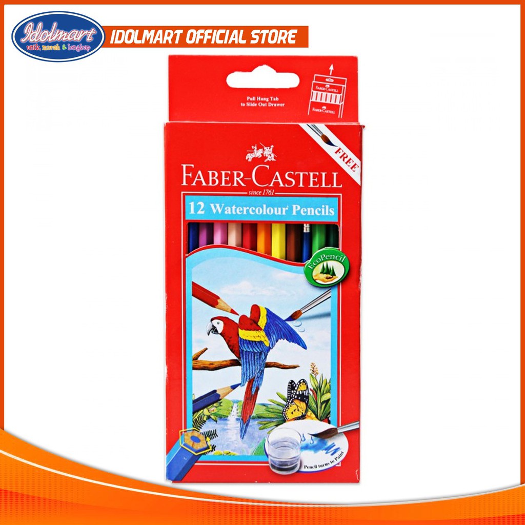 IDOLAKU Pensil Warna Faber Castell Water Color 12 Warna Panjang