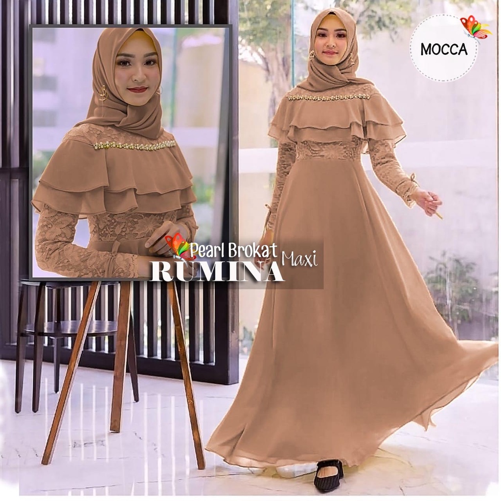 MAXI RUMINA PEARL SIZE LD104 / MAXI DRESS RUMINA READY XL-MOCCA